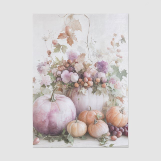 Autumn Pumpkins and Flowers Fall Pattern Decoupage Tissue Paper (Front)