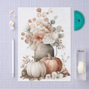 Autumn Pumpkins and Flowers Fall Pattern Decoupage Tissue Paper