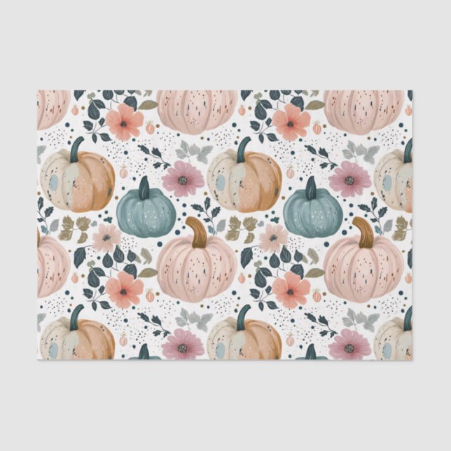 Autumn Pumpkins and Flowers Fall Pattern Decoupage Tissue Paper (Front)