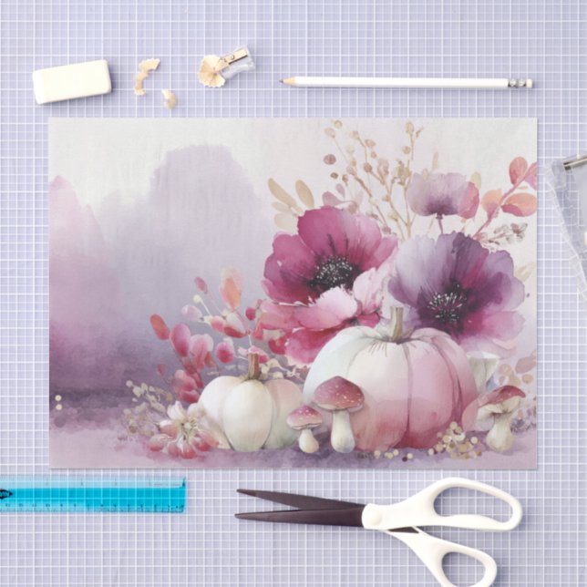 Autumn Pumpkins and Flowers Fall Pattern Decoupage Tissue Paper (Craft)