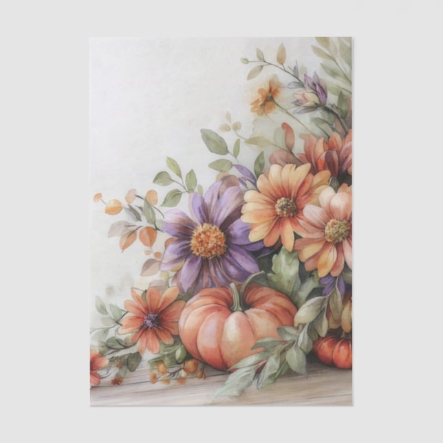 Autumn Pumpkins and Flowers Fall Pattern Decoupage Tissue Paper (Front)