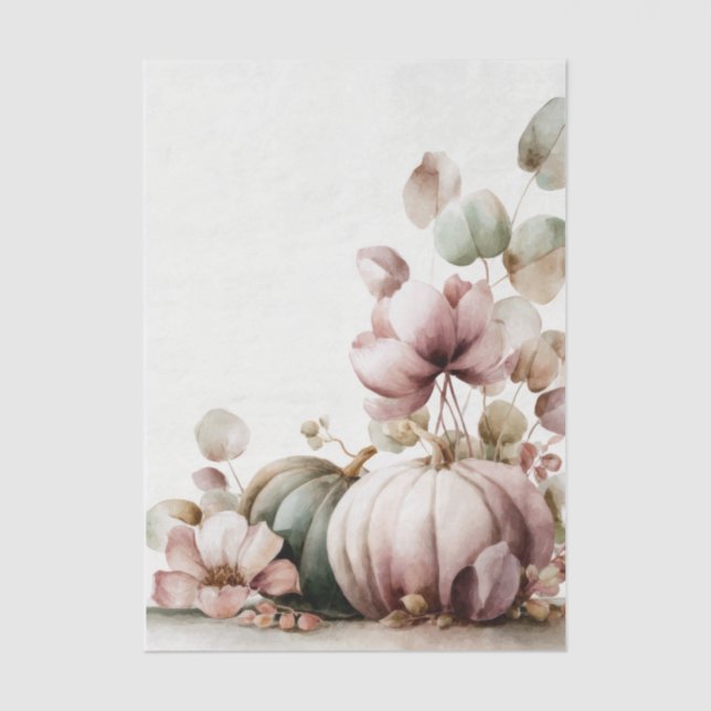 Autumn Pumpkins and Flowers Fall Pattern Decoupage Tissue Paper (Front)