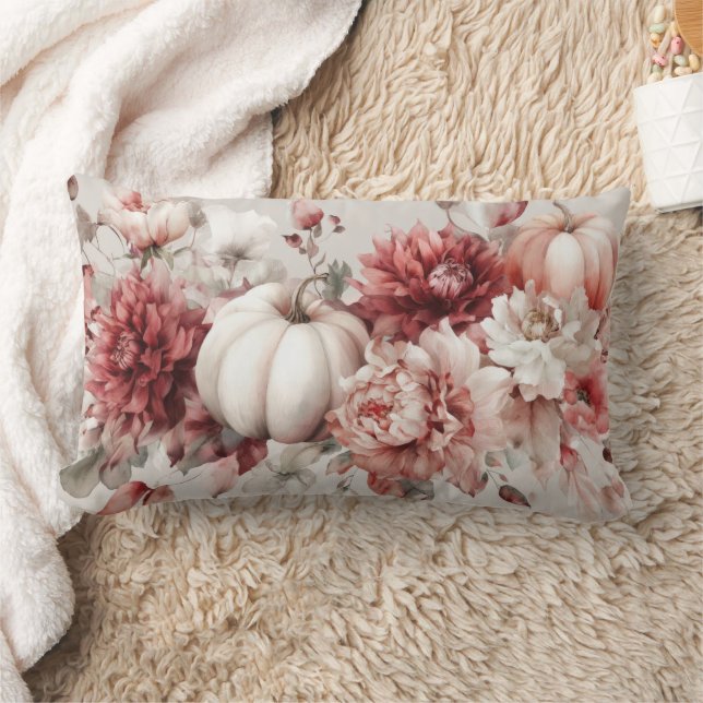 Autumn Pumpkins and Flowers Fall Pattern  Lumbar Cushion (Blanket)