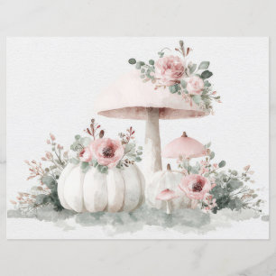 Autumn Pumpkins and Flowers Fall Scapbook Paper