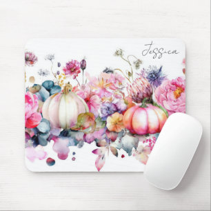 Autumn Pumpkins and Flowers Mouse Pad