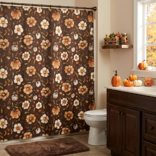 Autumn Pumpkins and Flowers Shower Curtain