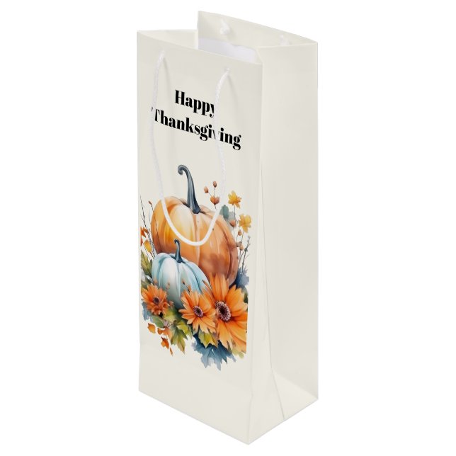 Autumn Pumpkins and Flowers Thanksgiving Wine Gift Bag (Back Angled)