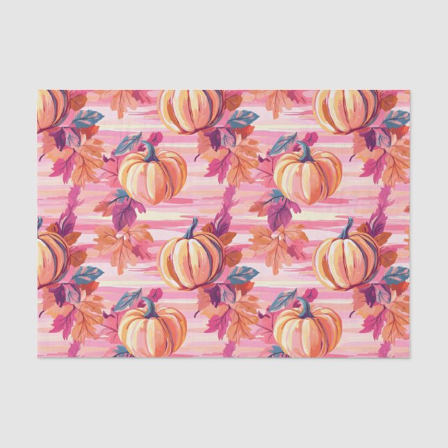 Autumn Pumpkins and Leaves Fall Pattern Decoupage Tissue Paper (Front)