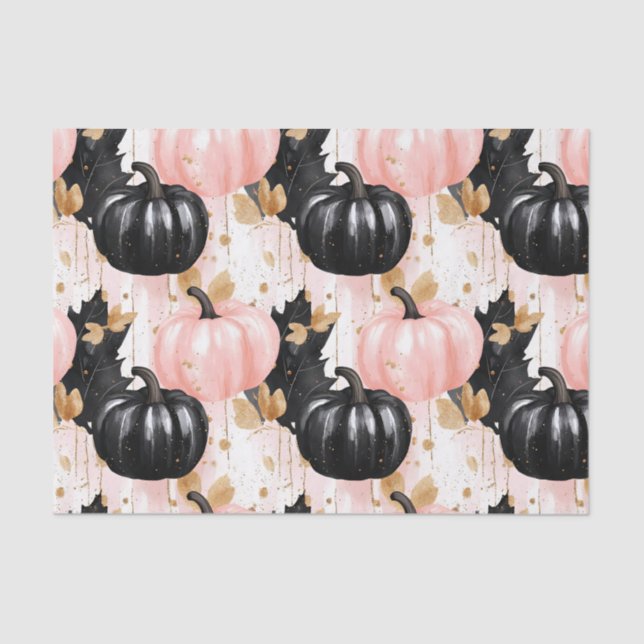 Autumn Pumpkins and Leaves Fall Pattern Decoupage Tissue Paper (Front)