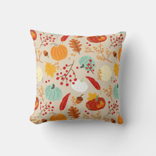Autumn Pumpkins and Leaves Pattern Cushion