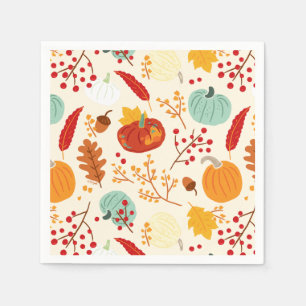 Autumn Pumpkins and Leaves Pattern Napkins