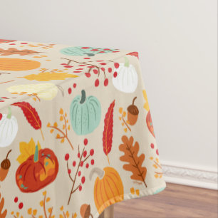 Autumn Pumpkins and Leaves Pattern Tablecloth