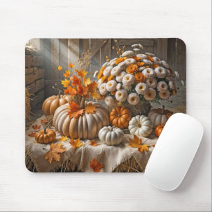 Autumn Pumpkins and Mums On Hay Bale Mouse Pad