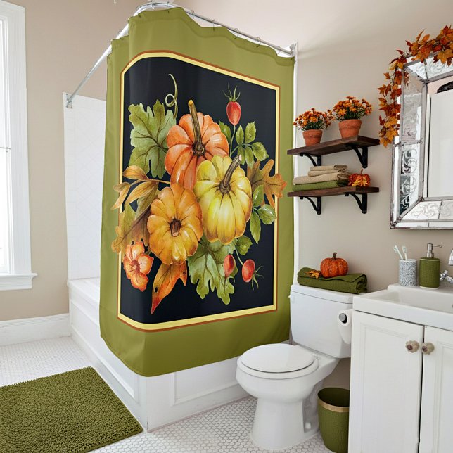 Autumn pumpkins and oak leaves  shower curtain (Creator Uploaded)