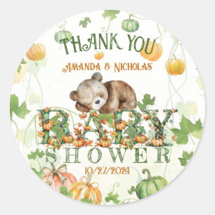 Autumn Pumpkins & Bear Baby Shower Thank You Classic Round Sticker