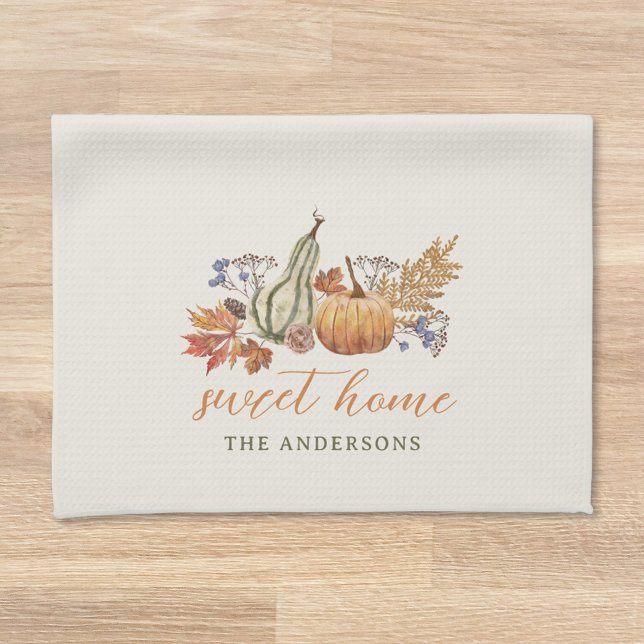 Autumn Pumpkins Bouquet Family Name Tea Towel (Creator Uploaded)