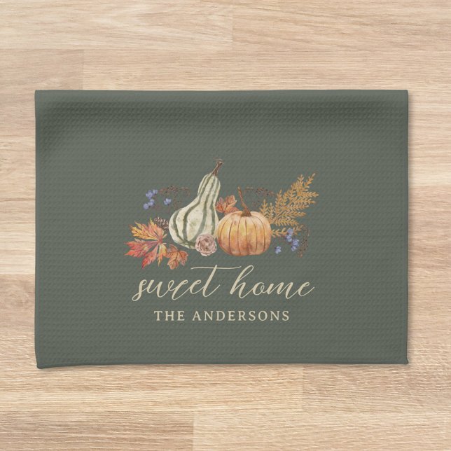 Autumn Pumpkins Bouquet Family Name Tea Towel (Creator Uploaded)