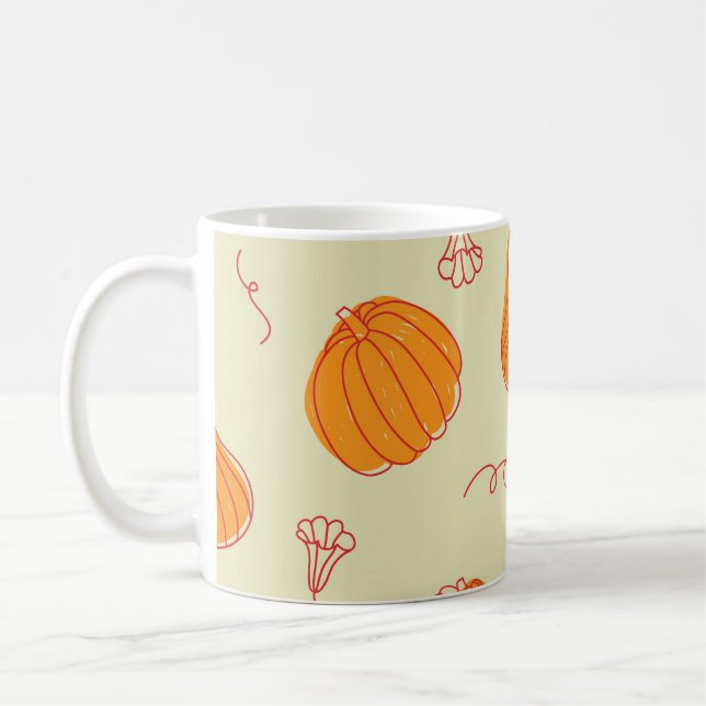 Autumn Pumpkins: Doodle Orange Pattern. Coffee Mug (Left)