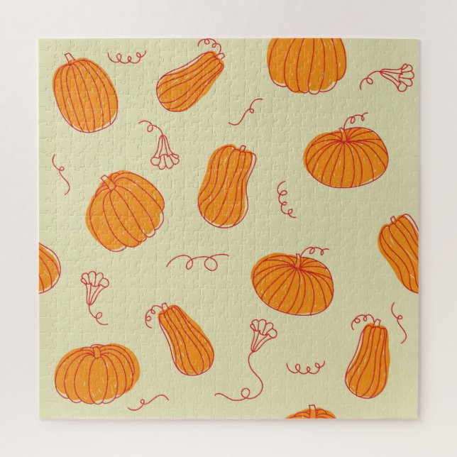 Autumn Pumpkins: Doodle Orange Pattern. Jigsaw Puzzle (Vertical)
