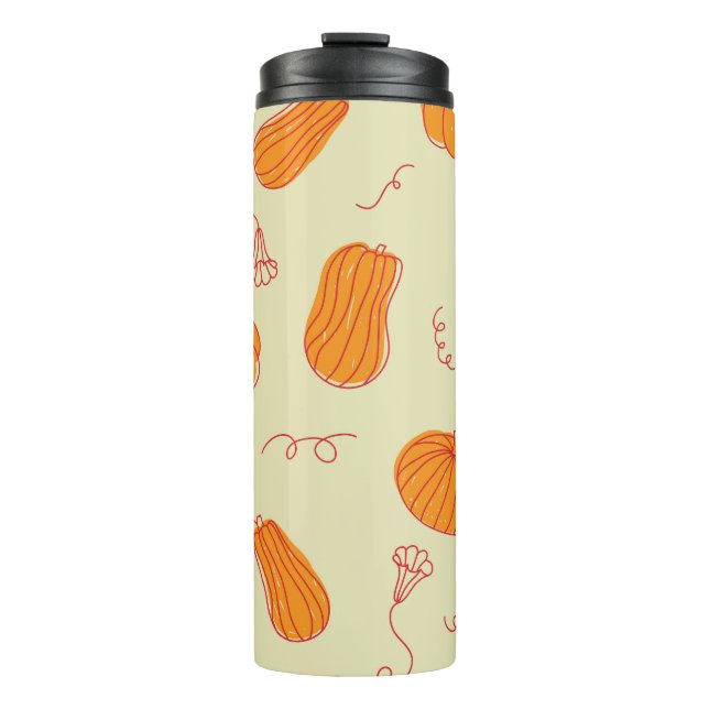 Autumn Pumpkins: Doodle Orange Pattern. Thermal Tumbler (Front)