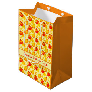 Autumn Pumpkins Fall Leaves Custom Name Gift Bag