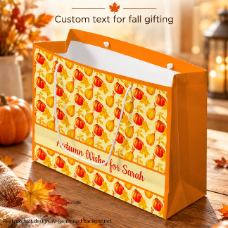 Autumn Pumpkins Fall Leaves Custom Name Gift Bag