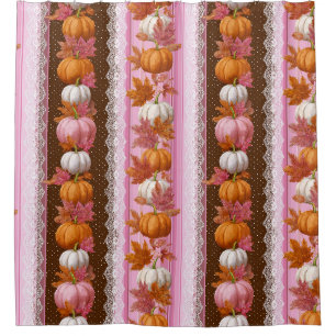 Autumn Pumpkins & Floral Lace Seamless Pattern (2) Shower Curtain