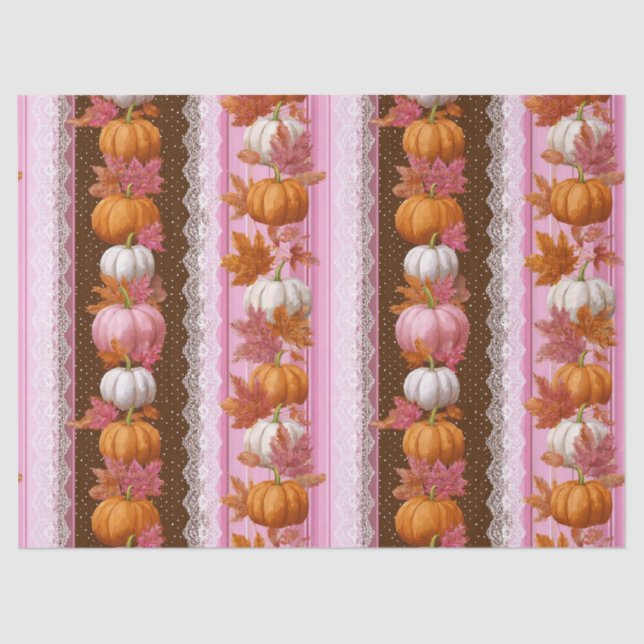 Autumn Pumpkins & Floral Lace Seamless Pattern (2) Tissue Paper (Front)
