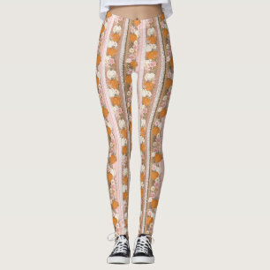 Autumn Pumpkins & Floral Lace Seamless Pattern Leggings