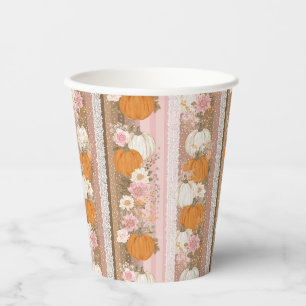 Autumn Pumpkins & Floral Lace Seamless Pattern Paper Cups