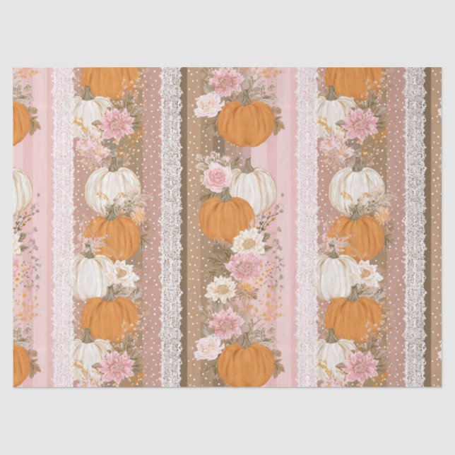 Autumn Pumpkins & Floral Lace Seamless Pattern Tissue Paper (Front)
