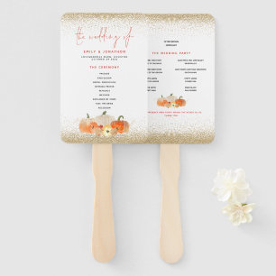 Autumn Pumpkins Florals Glitter Wedding Program  Hand Fan