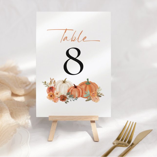 Autumn Pumpkins Florals Wedding Table Number (Creator Uploaded)