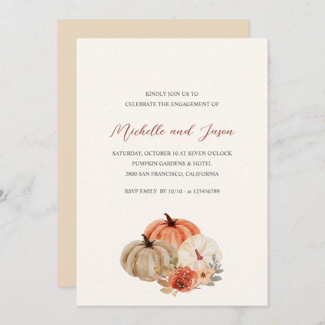 Autumn Pumpkins  Flowers Elegant Engagement Party  Invitation (Front/Back)