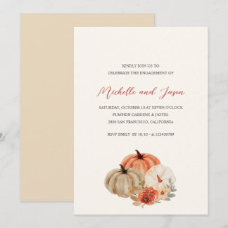 Autumn Pumpkins  Flowers Elegant Engagement Party  Invitation