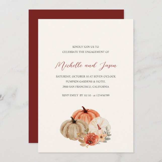 Autumn Pumpkins  Flowers Elegant Engagement Party  Invitation (Front/Back)