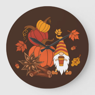 Autumn Pumpkins Gnome Spice Card Large Clock