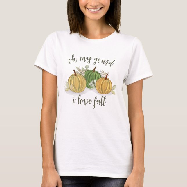 Autumn Pumpkins Gourd I Love Fall Watercolor T-Shirt (Front)