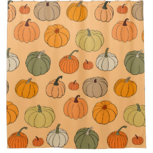 Autumn Pumpkins, Hand-Drawn Seamless Vintage. Shower Curtain