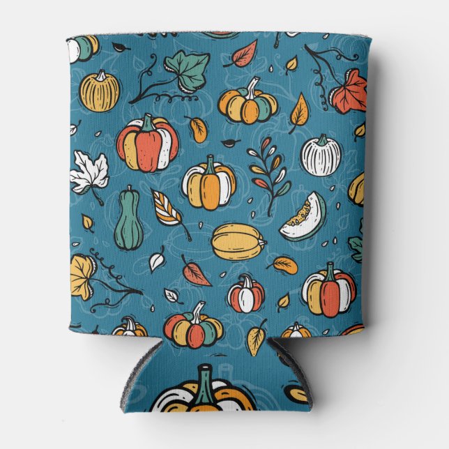 Autumn Pumpkins: Hand Drawn Vegetables Can Cooler (Front)