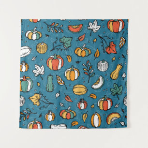 Autumn Pumpkins: Hand Drawn Vegetables Tapestry