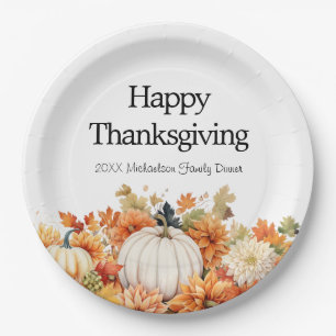 Autumn Pumpkins Happy Thanksgiving Your Name Paper Plate