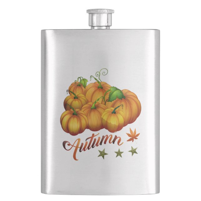 Autumn pumpkins    hip flask (Front)