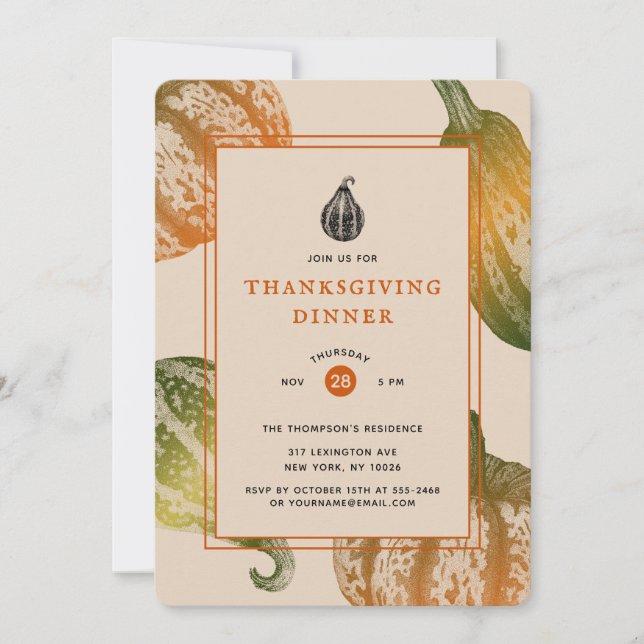 Autumn Pumpkins Ink Stipple Drawing Invitation (Front)