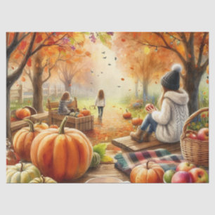 Autumn Pumpkins Leaves and Children  Tissue Paper