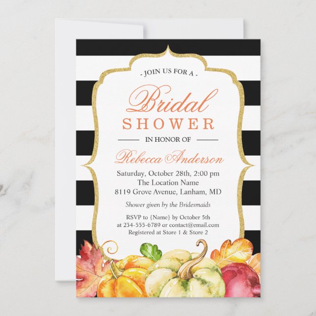 Autumn Pumpkins Maple Leaves Fall Bridal Shower Invitation (Front)