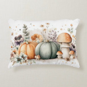 Autumn Pumpkins, Mushrooms and Flowers  Decorative Cushion
