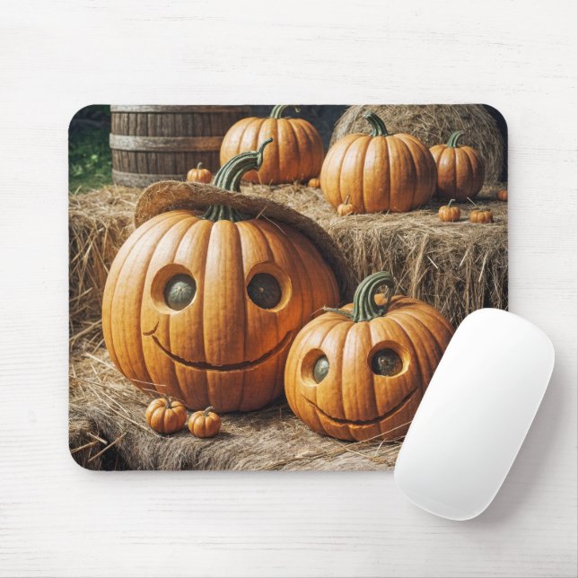 Autumn Pumpkins On Hay Bales Mouse Pad (With Mouse)
