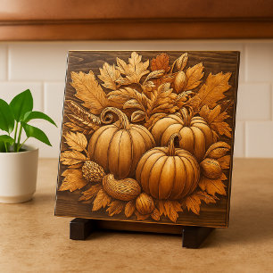 Autumn Pumpkins on Wood Decorative Tile