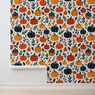 Autumn Pumpkins Pattern Modern Fall Harvest Wallpaper